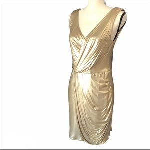 Black Halo Metallic Gold Draped Mini Dress